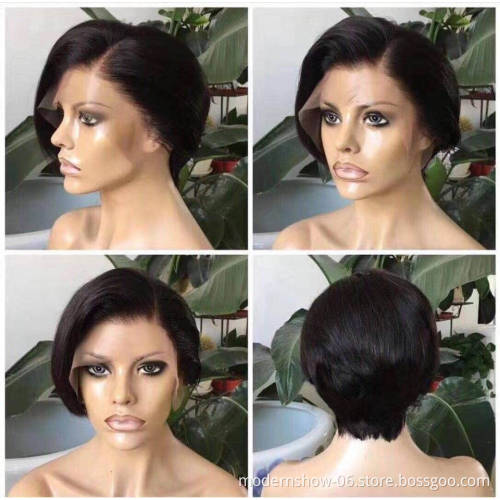 Full Cuticles Aligned Short Pixie Cut 100% Virgin Hair Lace Wig Bob Hair Wig Front Lace Wig  for black women